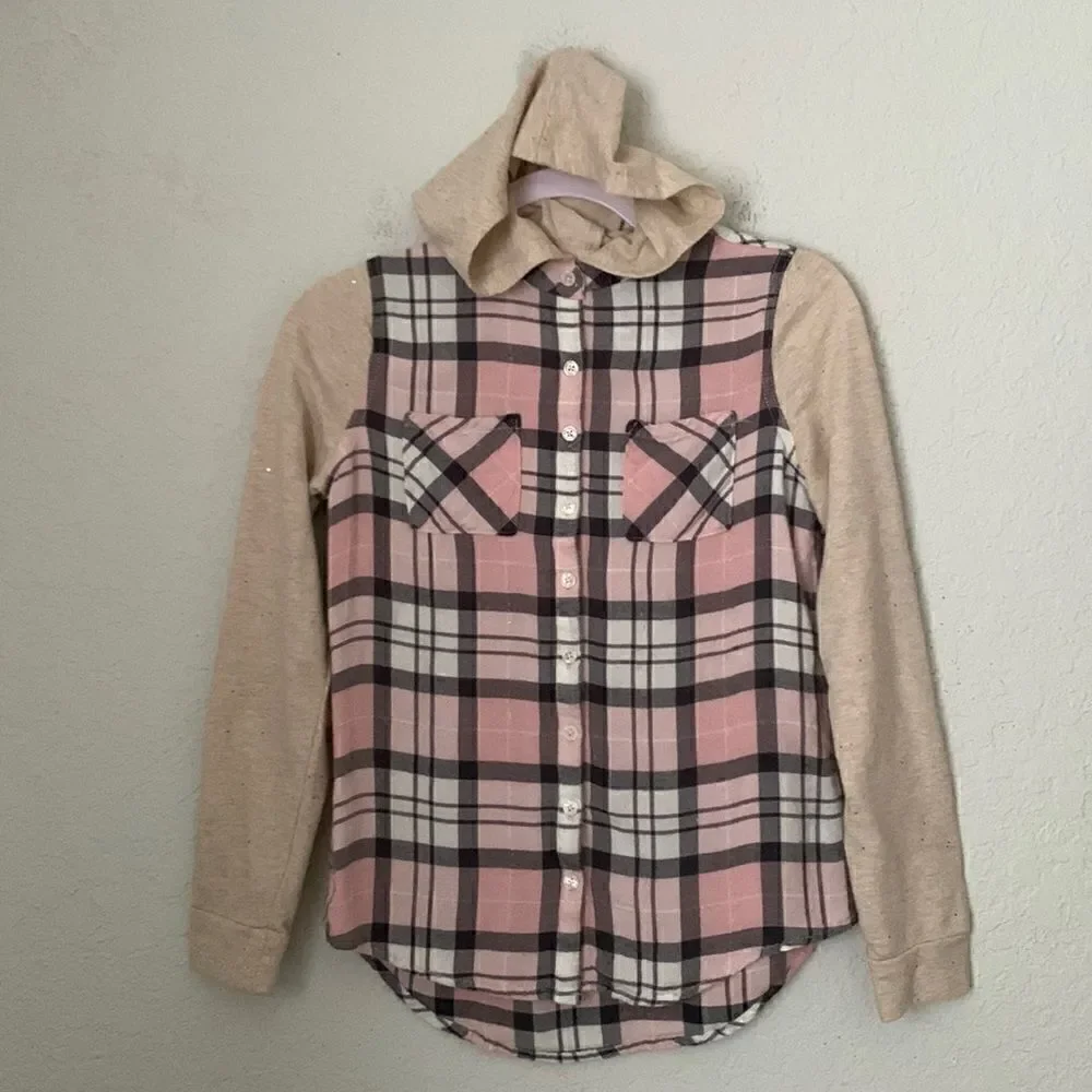 Justice Pink Gray Girls Shirt w/ Hood Size 14